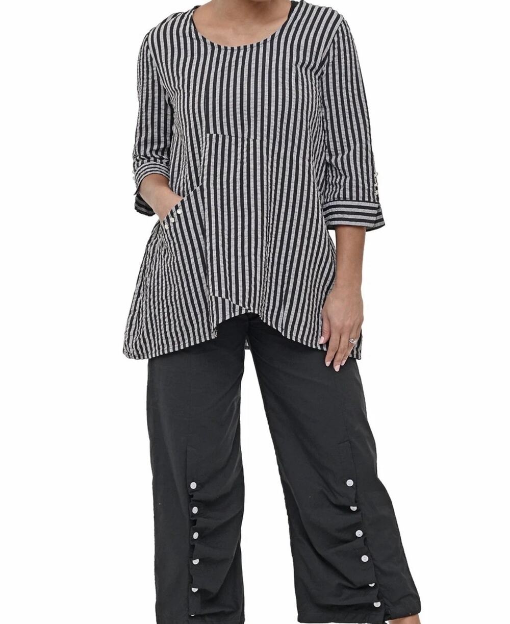 Tulip Clothing Top Harrison Seersucker Stripe Lagonlook Oversized Large Cotton